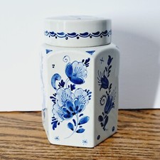 Vintage Delft Tea Caddy Blue and White Signed On Bottom 5'' Tall