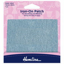 Hemline Iron On Repair Jean Patches XL Size Denim Mending Light Blue 12cm X 44cm
