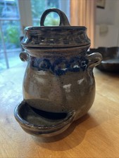 Studio Pottery Glazed Salt Pig with Lid. 17cm Tall. Hand Painted Signed