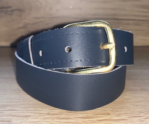 Navy blue real leather belt - blue,