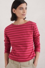 Seasalt Women's Regular Sailor Shirt Jersey Breton Dahlia Coulis