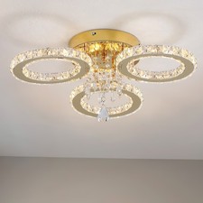 New LED Ceiling Light Crystal Gold Chandelier Living Room Bedroom Changeable UK