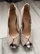 Lunar Elegance Nude Snake Print Peep Toe Heels – Size 6 / EU 39, 4” Heel