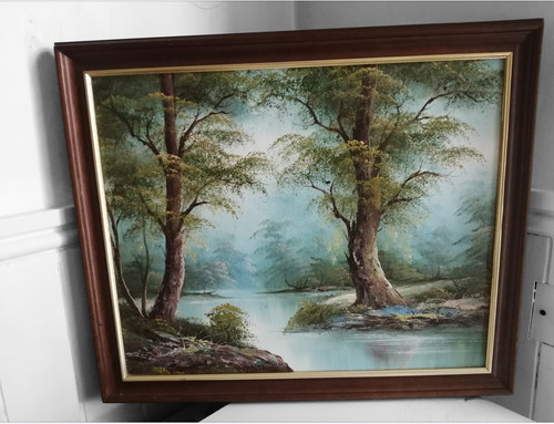 Vintage oil painting river - vintage,