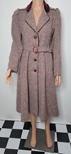 VTG 60's 70's  Burgundy Wool Tweed & Velvet Trench Swing Coat Women's Sz S-M