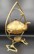 Stylish and striking Victorian Art Nouveau brass kettle, stand and burner