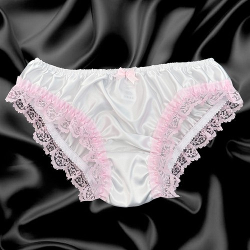 White satin pink lace - white,