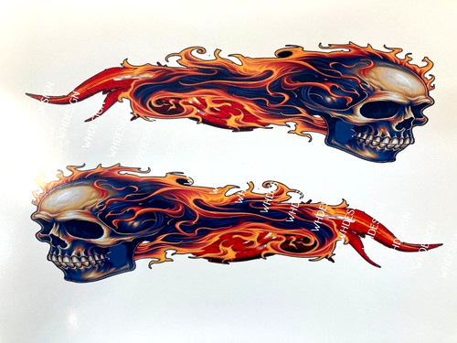 Skull fire decals left - fire, x2