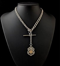 Antique sterling silver Albert chain, fob and T bar