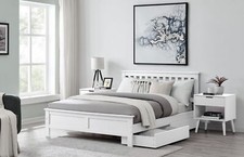 AZURE White Grey Wooden SINGLE/DOUBLE/KING Bed Frame Storage Drawers & Mattress