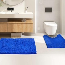 2 Piece Loop Bath Mat Ultra Soft Bathroom Rug Anti Slip Toilet Rug Pedestal Set