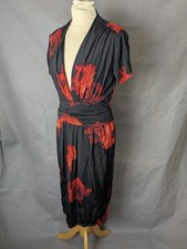 Isabel De Pedro Black & Red Floral Draped Midi Dress – Viscose Elastane –  14