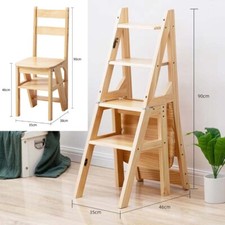 4 Steps Ladder Folding Step Ladder Chair, Bamboo Stool for Storage & Decoration