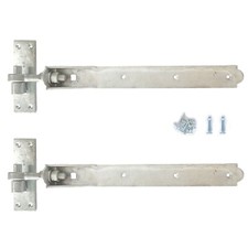Adjustable Gate Hinges Pair 10" or 12" Galv Steel Heavy Duty Gates Hook And Band