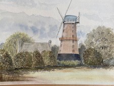 WATERCOLOUR SUTTON TOWER MILL NORTH NORFOLK Un Signed Painting STUDY OF TREES