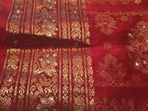 100 silk sari red gold - ,