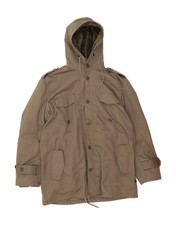 VINTAGE Mens Hooded Military Jacket IT 52 XL Khaki Acrylic CC10