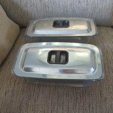 Pair of Hostess Trolley Glass Dish & Stainless Steel Lid