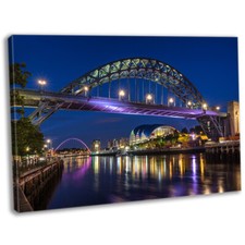 Newcastle Tyne Bridge Quayside Night Canvas Picture Wall Art Photography Print