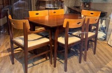 Ian Henderson 1950 MCM Quadrelli black bean & cherry wood table and 6 chairs