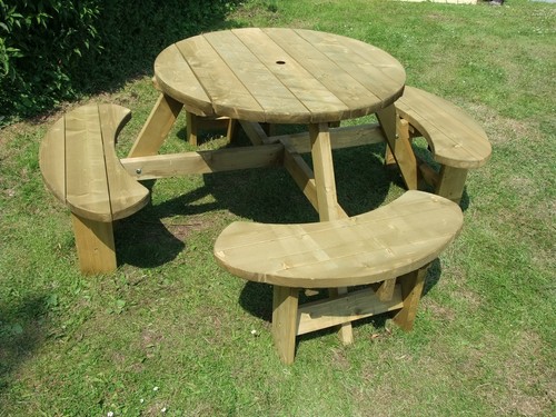 Picnic table seats round pub - seats,