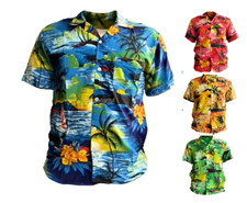 Mens Hawaiian Shirt, Surf Floral Beach, Holiday Dance Print Stag Party,