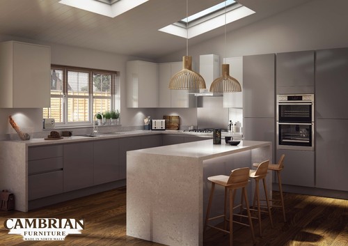 Gloss slab kitchen - slab, doors