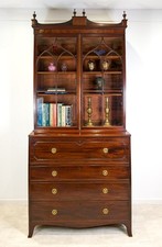 Georgian Mahogany Secretaire Bookcase Antique 19th Century Gothic Glass Cabinet