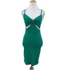 Primark Cutout Mini Dress Womens 10 Green Ribbed Knit Bodycon Fitted Pencil