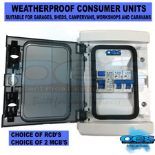 FUSEBOX CONSUMER UNIT 2 WAY GARAGE SHED CAMPER VAN CARAVAN WITH RCD AND 2 X MCBS