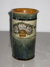 ROYAL DOULTON LAMBETH STONEWARE  FLORAL BASKET DESIGN VASE -Bessie Newbery