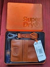 SUPERDRY Mens Brown Leather Wallet In Steel Tin CG CA1