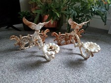 Pair Of French Candelabra, decretive cast iron figurative dove Candle Holder X2