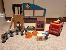 Fireman Sam Wooden Fire Station Playset and Wooden Jupiter - Excellent Condition
