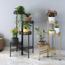 Foldable Metal Plant Stand Indoor Outdoor Round Flower Pot Potted Holder Rack UK