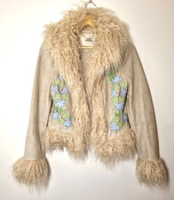Urban Outfitters Afghan Jacket Size S P Y2K Embroidered Faux Fur Boho Coat