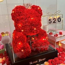 Eternal Rose Teddy Bear Artificial Flower Gift for Mom Birthday Valentine's Deco