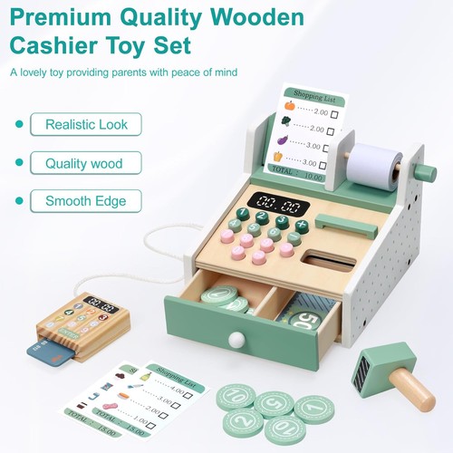 Wooden cashier toy kids role - wooden,