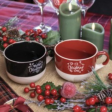 Set Of 2 Christmas Soup Bowls With Handles Assorted 450ml Xmas Kitchen Tableware