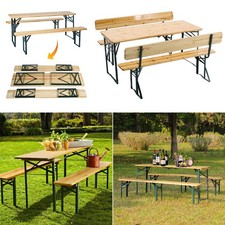 3 Piece Wooden Folding Picnic Beer Table and Bench Set Outdoor Camping Furniture