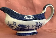 Antique S W Deans Burslem England Flow Blue Design Gravy/Sauce Boat - storks