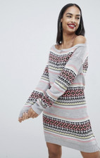 Off Shoulder Jumper Dress With Fairsle Knit