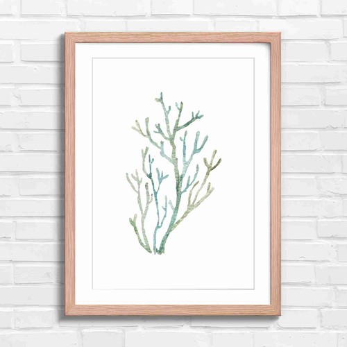 Aqua coral branch art original - aqua,