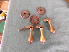 Vintage Brass Cabinet Handles Drawer Drop Pulls Old Cupboard Antique x 3