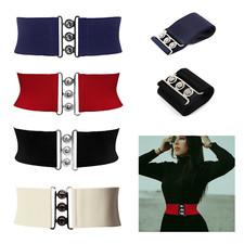 Plain Wide Elasticated Waist Belt Classic Nurse Cinch Corset Belts Silver Buckle