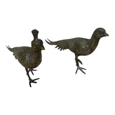 Pair Vintage Silver Plated Pheasant Game Birds Male Female 9" Decorative MCM