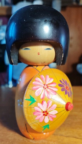 Hand painted kokeshi doll rain - hand-painted,
