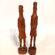 Vintage Pair of African Hand Carved Wooden Tribal Figures Statues 7” Tall