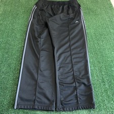 VTG Adidas Track Pants Mens XL Black Gray Striped Baggy Wide-Leg 20" Open Y2K