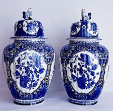 DELFT BLUE & WHITE XL GINGER JAR LIDDED VASE 18.5 INCHES - BOCH ROYAL SPHINX